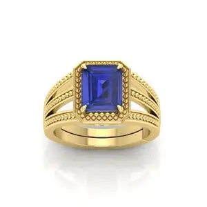 MBVGEMS Certified Unheated Untreatet 14.25 Ratti Blue Sapphire ring gold Plated Ring Adjustable Ring Size 16-22 for Men and Women
