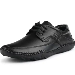 LOUIS STITCH Jet Black Genuine Leather Formal Shoes for Men | Ultra Lightweight and Flexible Rubber Sole Men’s Formal Derby Shoes | Formal Lace Up Derby Shoes for Men | LSAXPL | UK-9