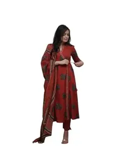 Traditional Printed Kurta Set with Dupatta, Festival Special Ethnic Wear for Women