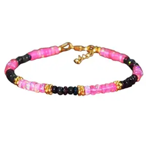 LKBEADS Gold Plated Bracelet with Multicolor Smooth Ethiopian Multi Opal Beads – Rondelle 3-3.5mm – 7 inch Adjustable – For Men & Women|LK_STACK_02625
