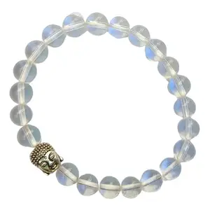 Apnisanskriti Premium Sphatik Stone Bracelet with Buddha for Men and Women (Free Size, AAA Quality, Lab Certified) Natural Stone - Pack of 1