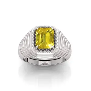 MBVGEMS Yellow Sapphire Ring 14.25 Carat Yellow Sapphire Pukhraj Gemstone Panchdhatu Ring Adjustable Ring Size 16-22 for Men and Women