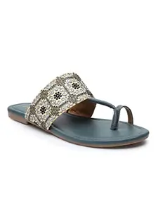 Panahi Women Grey Kolhapuri One Toe Flats