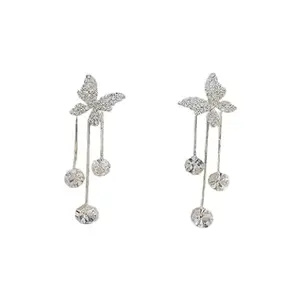 Vembley Korean Studded Butterfly Tassels Drop Earrings For Women/Girls