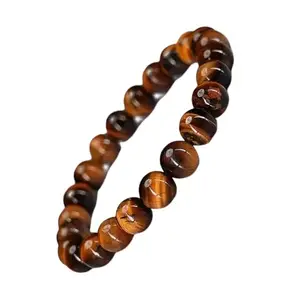 Gems Shop Natural Tiger's Eye Gemstone Bracelet, 19.5 cm Diameter, Smooth Beads