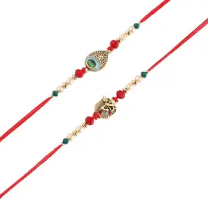 PURESTORY Krishna & Feather Rakhi Set of 2 with Roli Chawal | Designer Rakhi for Brother | Krishna Theme Rakhis Combo | Traditional Cotton Rakhis Gift for Raksha Bandhan