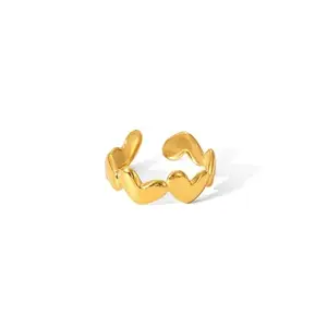 Jewels Galaxy Gold Plated Anti Tarnish Stainless Steel Heart Themed Adjustable Finger Ring (MYN-RNG-72158)