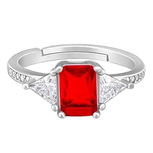 GIVA 925 Silver Red Baguette Ring, Adjustable | |Gift for Girlfriend| With Certificate of Authenticity and 925 Stamp | 6 Months Warranty*