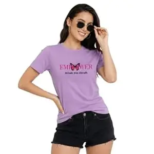 NAVRAAH Women Printed Cotton T-Shirt | Regular Fit | Round Neck | Long Sleeve | Soft Breathable Cotton Casual & Everyday Wear Top, Empower