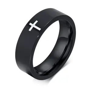 Asma Jewel House stainless steel ring simple black epoxy cross ring for Men and Boys
