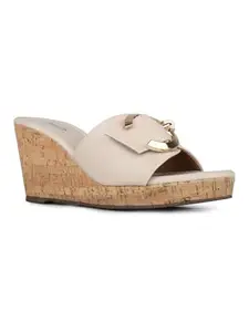 Inc.5 Womens Cream Solid Round Toe Wedge Heel Sandals