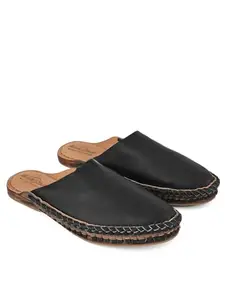 WalkStalk Men’s Handmade Genuine Leather Casual Slip-on Solid Mules (Black, UK - 6)