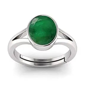 SIDHARTH GEMS Natural Emerald Green Gemstone11.25 Ratti Original Certified 10.30 Carat Silver Plated Adjustable Panna Ratna Ring for Men Women