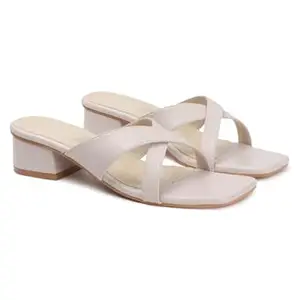 AUSTINE Women Stylish High Heels Sandals | Comfortable Block Heel Slip-On | Fashion Footwear for Women & Girls White