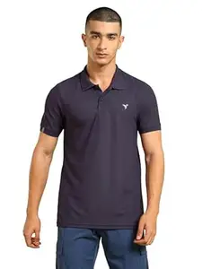 TECHNOSPORT Men's Solid Slim Fit Polo Collar T-Shirt MATPIQ Half Sleeve Button Polyester for Gym Running Workout UPF50+ Anti Odour