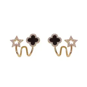 KRYSTALZ New Korean Black Star Stud Earrings for Women Girl Fashion Design Claw Ear Hook Earring