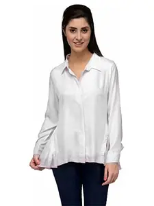 PATRORNA Women Side Frill Shirt (POL6A17_White_S)