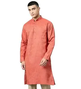 Majestic Man Men's Cotton Regular Fit Traditional Mandarin Collar Ethnic Motifs Solid Long Kurta