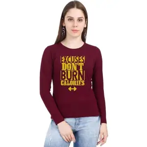 High on Soda Excuses Dont Burn Calories Gym T-Shirt for Women - Full Sleeve (Maroon, Large)