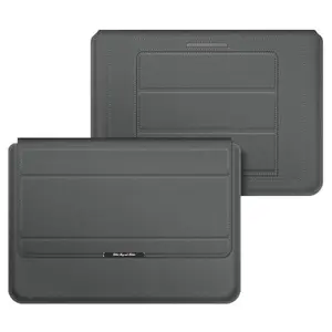 Laptop Case Sleeve Stand 4 in 1 Adjustable & Foldable I Universal Multi-Function PU Leather Lightweight Waterproof Protection Bag with Heat Dissipation I Size - 13/14 inch (Gray)