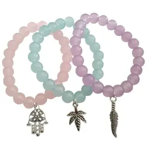 Stretch Bracelet Set, Made By Hand, 3 Pieces, Purple