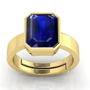 Anuj Sales Unheated Untreatet 3.25 Ratti 2.00 Carat AAA+ Quality Natural Blue Sapphire Neelam Gold Plated Adjustable Gemstone Ring for Women's and Men's (Lab - Certified)