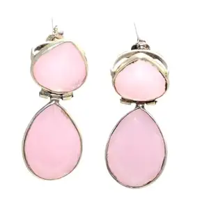 Rajasthan Gems Dangle Earrings 925 Sterling Silver Pink Hydro Stone Women Handmade Gift G736