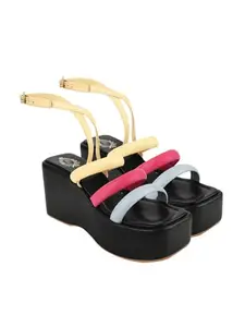 Shoetopia Classy Black Platform Heeled Sandals For Women & Girls