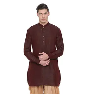 VASTRAMAY Men's Burgandy Silk Blend Mid Length Kurta_VASMUK001WN_52