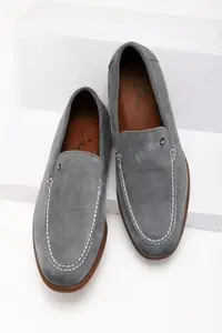 Louis Philippe Men Grey PU Slip Ons