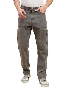 STUDIO NEXX Men's Light Grey Loose Fit Cargo Jeans | Stretchable | Cargo Denim for Men | Loose fit Cargos | Utility Pockets