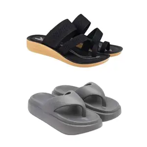 ZENWEAR Extra Soft Classic Casual wear with Flexibility Technology Sandal Combo for Women's/Girl's(6140+6110)(7) Multicolor