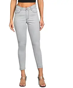 Urbano Fashion Women's Light Grey Skinny Fit Washed Jeans (womjeannv-01a-lgrey-32)