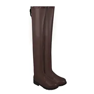 Shoetopia Women & Girls Knee High Long Boots/BT-Chips/Brown/UK8
