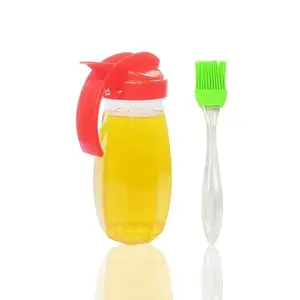 Perusi Oil Dispenser with Silicone Brush BPA Free Plastic Leak-Proof Oil Bottel Wide Neck Transparent Random Color Pack of 1 (500ml)