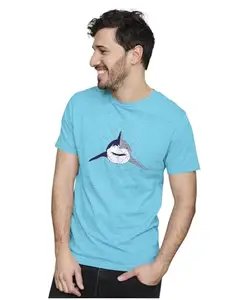 ALLEN BLACK Men's & Women's Regular Fit T-Shirt Abstract Shark 100% Cotton Unise T-Shirt Sky Blue_ABSTRAC14-Sky Blue 5XL Men Round_