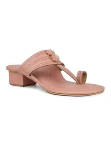 Inc.5 Womens Peach Ethnic Thong Block Heel Sandals