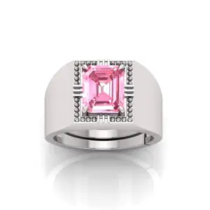 RRVGEM Pink Sapphire Ring 7.25 Carat Pink Sapphire Gemstone Silver Plated Ring Adjustable Ring Size 16-22 for Men and Women