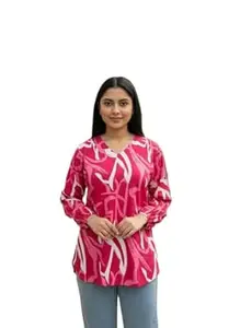 Women's Abstract Print V-Neck Blouse, Long Sleeve Tunic Top, Black Grey Orange Green Pattern, Casual Office Wear