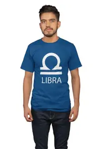 Bag It Deals Libra Blue Round Neck Cotton Half Sleeved T-Shirt with Printed Graphics