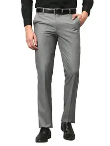 Cantabil Men Dark Grey Self Design Non Pleated Regular Fit Mid Rise Formal Trousers for Men | Formal Pants for Men | Formal Wear Regular Fit Trousers for Men (MTRF00037A_DKGREY_30)