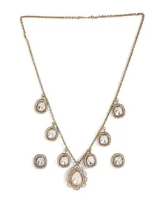 Priyaasi Floral Geometric Elegance Polki Styled Pendants and Stud Earrings Jewellery Set