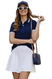 Dagcros Women's Polo T-Shirt, with White Striped Trim, Short Sleeve Collared Top Tshirt for Woman