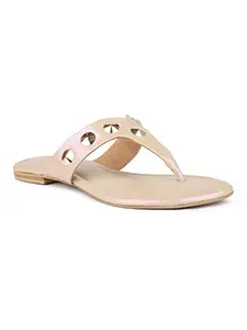 Inc.5 Women Rose Gold Solid Open Toe Flats