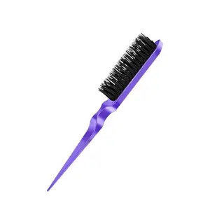 D-DIVINE Purple Teasing Brush Rat Tail Nylon Brush, Three Row Salon Teasing Brush, Add Volume and Hair Care Scalp Massage for Women Hair Growth
