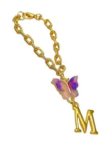 MOREL STURDY GOLDEN CHAIN WITH BUTTERFLY PENDANT WITH M ALPHABET INITIAL ATTACHED PENDANT JEWELLERY ACCESSORIES GIFTABLE FOR HER/WOMEN GIRL |PACK OF 1|
