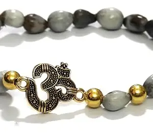 ASTROGHAR Natural Auspicious Vaijayanti MalaBeads Om Aum ॐ Golden Charm Bracelet For Men and Women