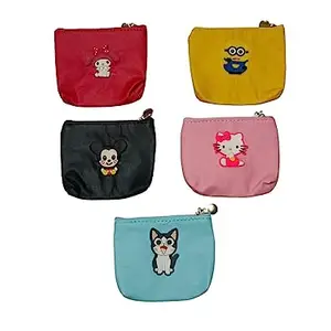 SWADEC Cartoon Printed Coin Pouch for Girls Zipper Closer Waterproof Coin Purse for Girls Kids Card Holder Mini Cosmetic Pouch (Set of 5 Pcs,Multi)