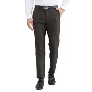 Raymond Men's Slim Fit Checks Pattern Poly Viscose Blend Flat Front Formal Trouser