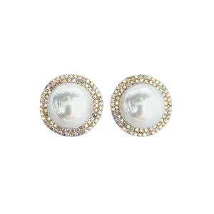 Fashion Jewellery Latest Stylish 25mm Pearl and Stone Stud Earrings for Women andd Girls (Multicolor)